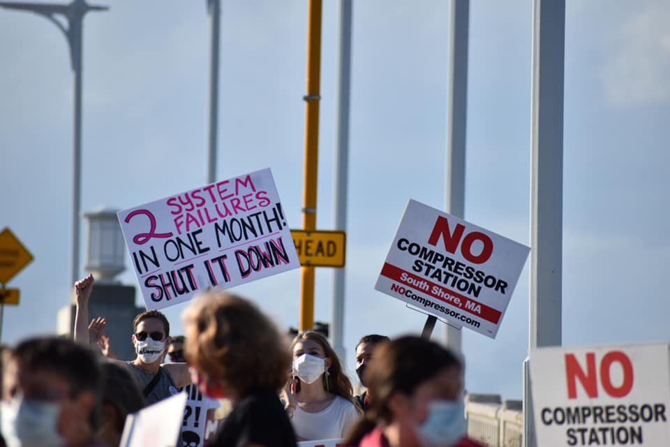 No Compressor march over fore river bridge. Sign reads 2 system failures in one month, shut it down.
